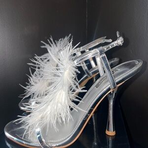 Nine West Silver Feathered Heels